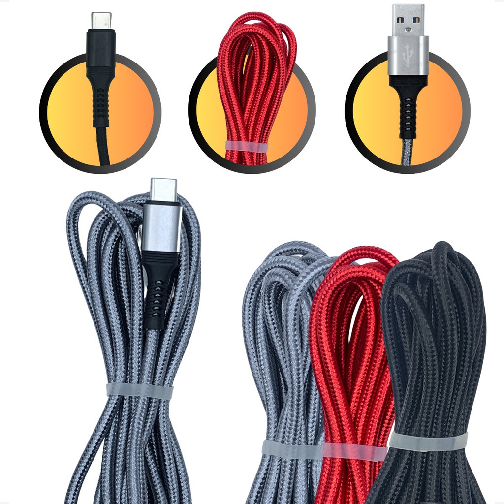 Cabo Tipo C Carregador Carga Rápida Turbo 2 Metros Rápido Resistente Revestido Nylon 2m em Oferta na Shopee