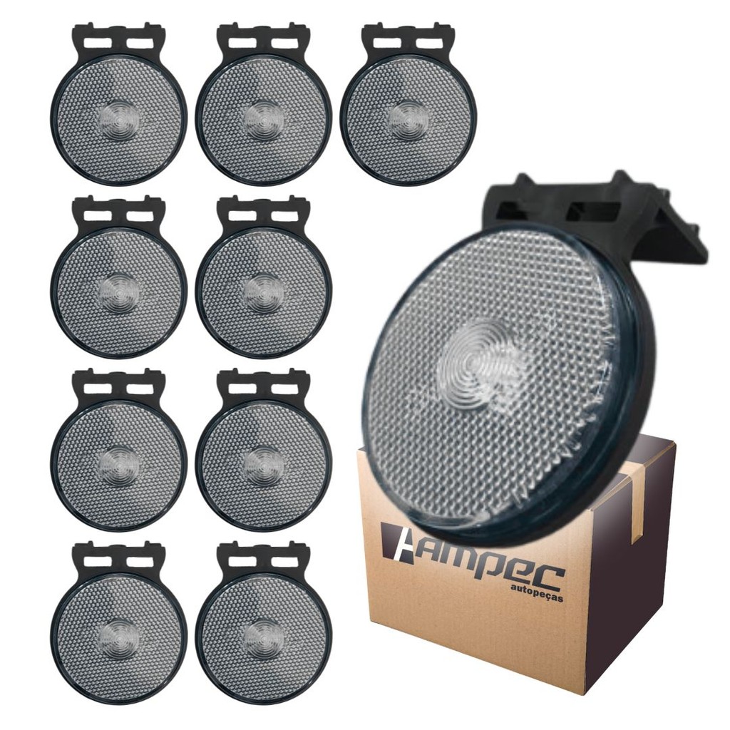 Kit 10 Lanterna Lateral LED Para Carreta Caminhão Trailer Reboque Com Suporte Cristal P 65mm