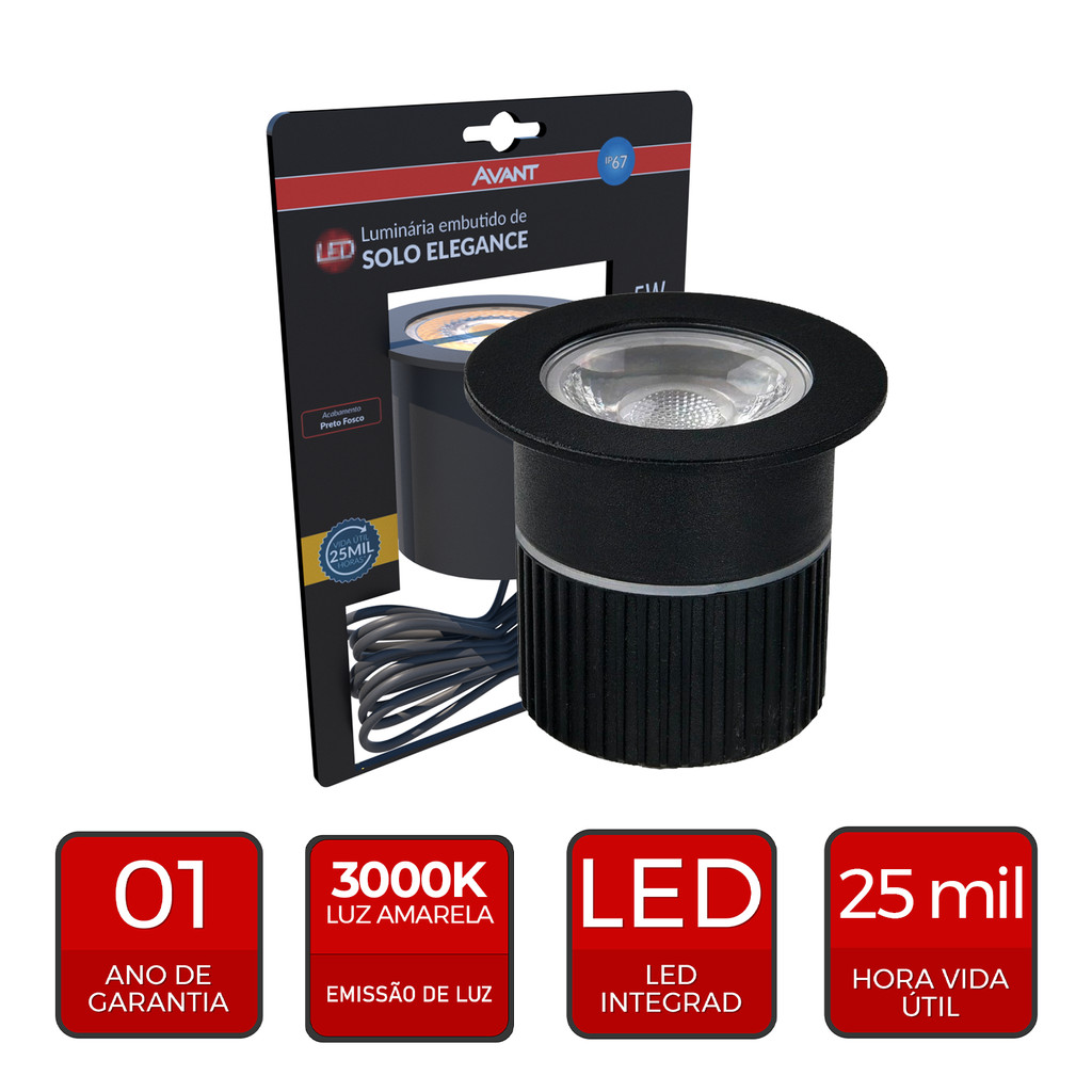 Detalhes do Luminaria Solo Elegance 5w 3000k Bivolt Preto Fosco Avant