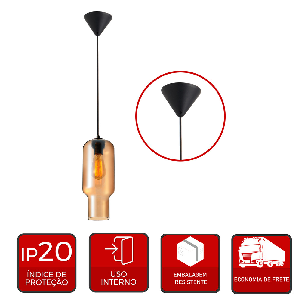 Detalhes do Luminaria Pendente Led Adana E27 Bivolt Preto Fosco Avant