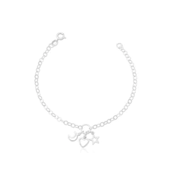 Pulseira Feminina patuá estrela lua e coração Prata 925