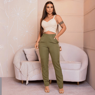 Calça Feminina Alfaiataria Lycra Levanta Bumbum Cintura Alta Skinny
