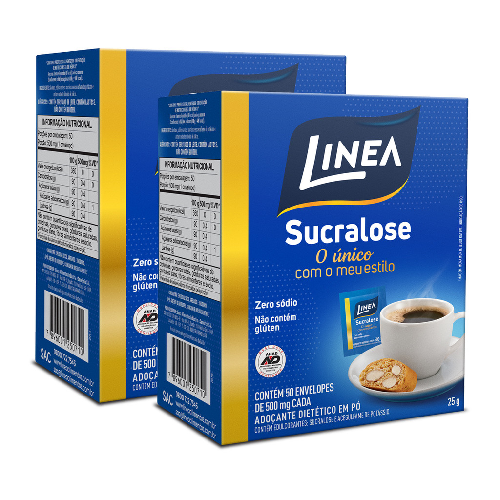 Kit 2 Adoçantes em pó Sucralose Linea 50 Sachês de 500mg em Oferta na Shopee
