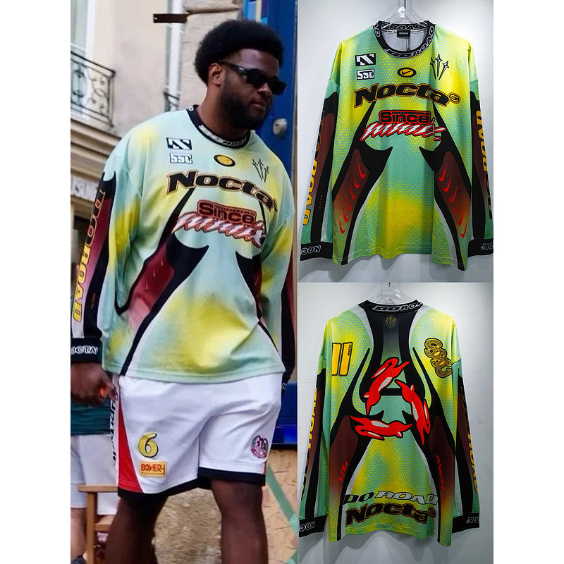 NOCTA Co-Branded Drake Clássico Motocicleta Corrida Coelho Graffiti Carta Impressão Hip Hop Mangas Compras