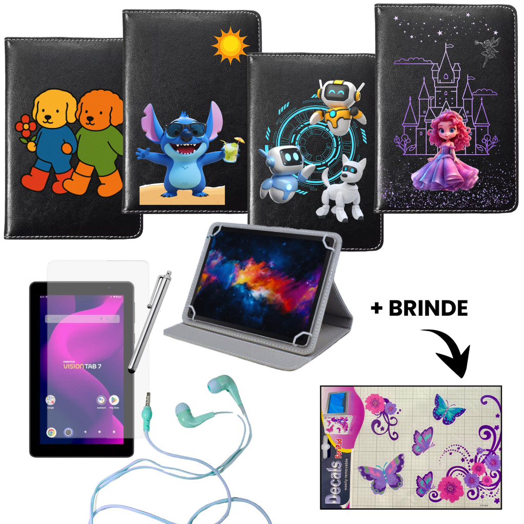 Kit capa case + película + fone + cante touch p/ Tablet Positivo Vision 7