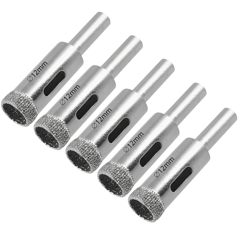 Kit 5 Serras Copo Diamantada Refrigerada 12mm Porcelanato Vidro Mármore Broca Copo Instalação Bucha Obra