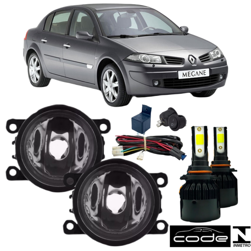 KIT FAROL DE MILHA AUXILIAR NEBLINA RENAULT MEGANE 2006 2007 2008 2009 2010 2011 2012 ACR + SUPER LED