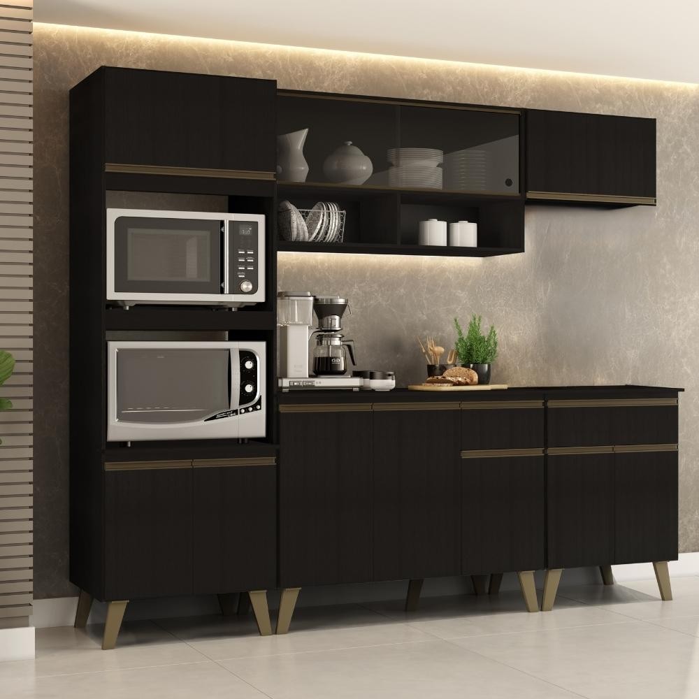 Armário de Cozinha Completa Atlanta Prime Preto Touch em Oferta na Shopee