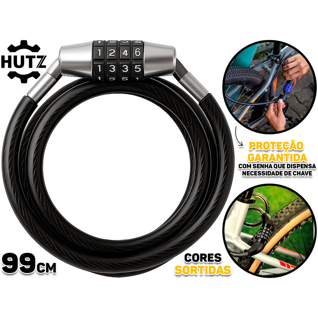 Cadeado Para Bicicleta Patinete Trava De Segurança Fecho Com Senha Anti Furto Liga De Zinco 99cm Hutz