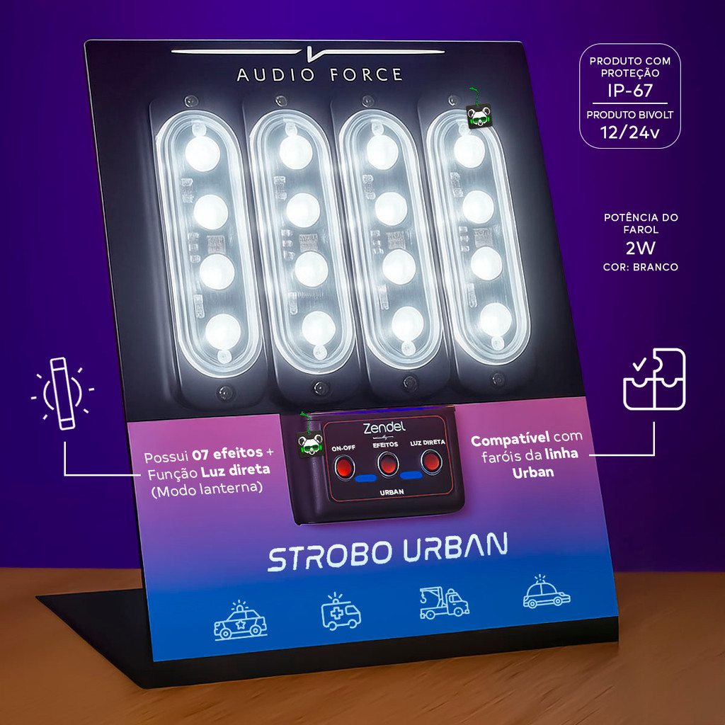 Kit Strobo Automotivo 4 Faróis Branco Urban + Central Zendel — imagem 2 de 2