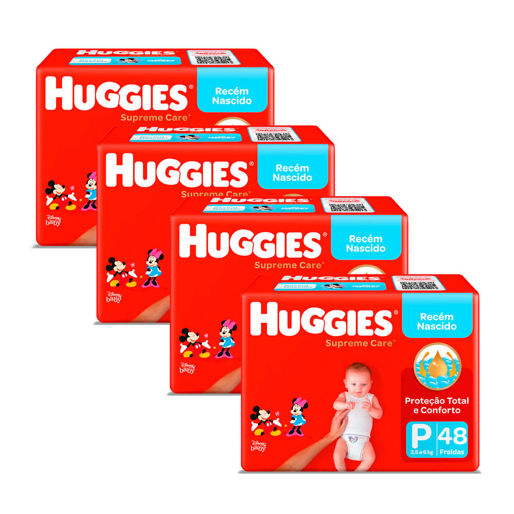 Kit 4 Fralda Huggies Supreme Care Tamanho P 48 Fraldas Descartáveis cada - Mom & Baby