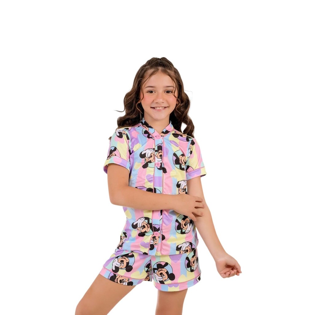 Pijama Infantil americano de sued, Conjunto Shorts e Camiseta Manga Curta, Estampa Colorida Tie-Dye