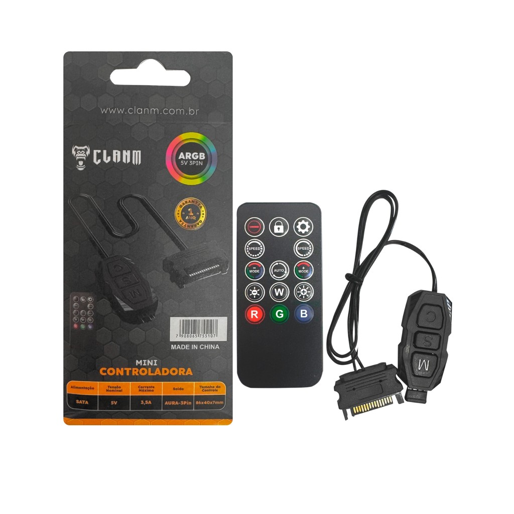 Controladora Gamer Para Cooler ARGB 5V AURA 3 Pinos Com Controle Remoto