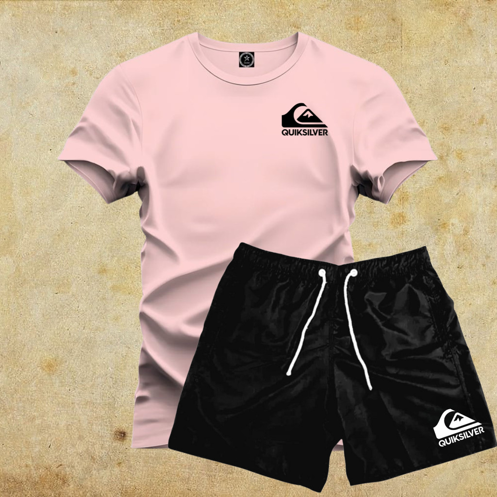 Kit Conjunto Camiseta 100% Algodão Quick S + Bermuda Moda Praia Tactel Preto em Oferta na Shopee