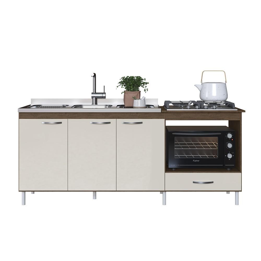 Balcão Cozinha Indekes Brasil 1.90m Cooktop 3 Portas 1 Gaveta Noce Off White Otimiza Espaço e Organiza seu Lar em Oferta na Shopee
