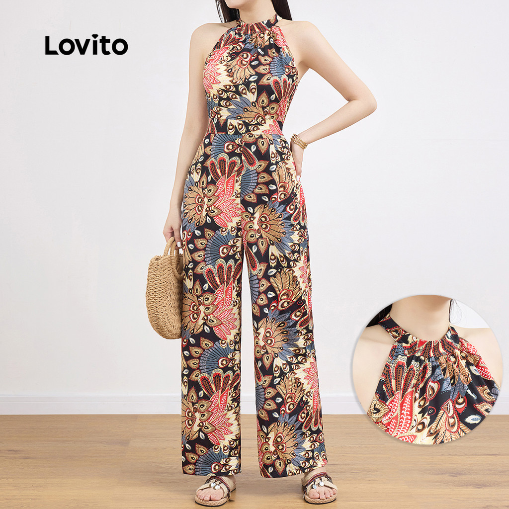 Lovito Macacão Boho Com Estampa Recortada Primavera/Verão Macacão Multicolorido Para Mulheres L135ED371 em Oferta na Shopee