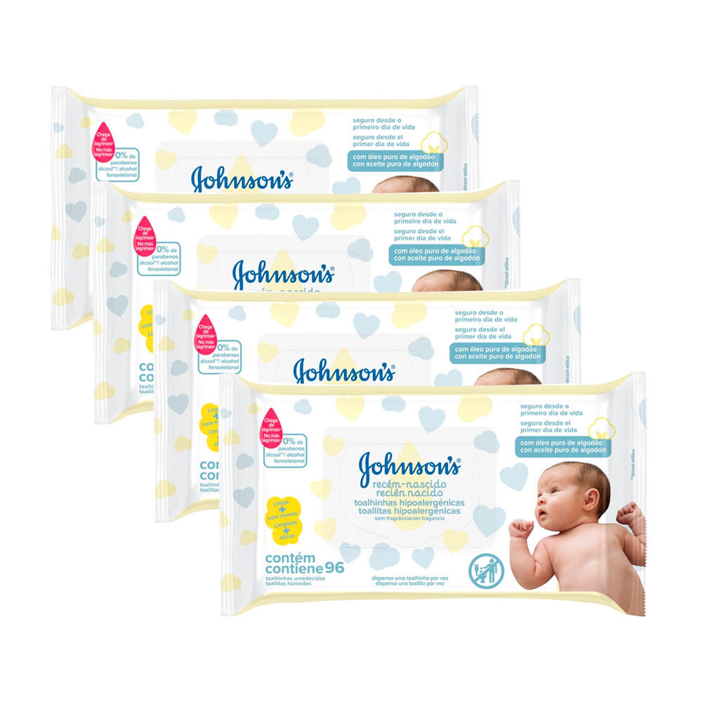 Kit 4 Toalhas Umedecidas Johnson's Baby Recém Nascido 96 Unidades - Mom & Baby