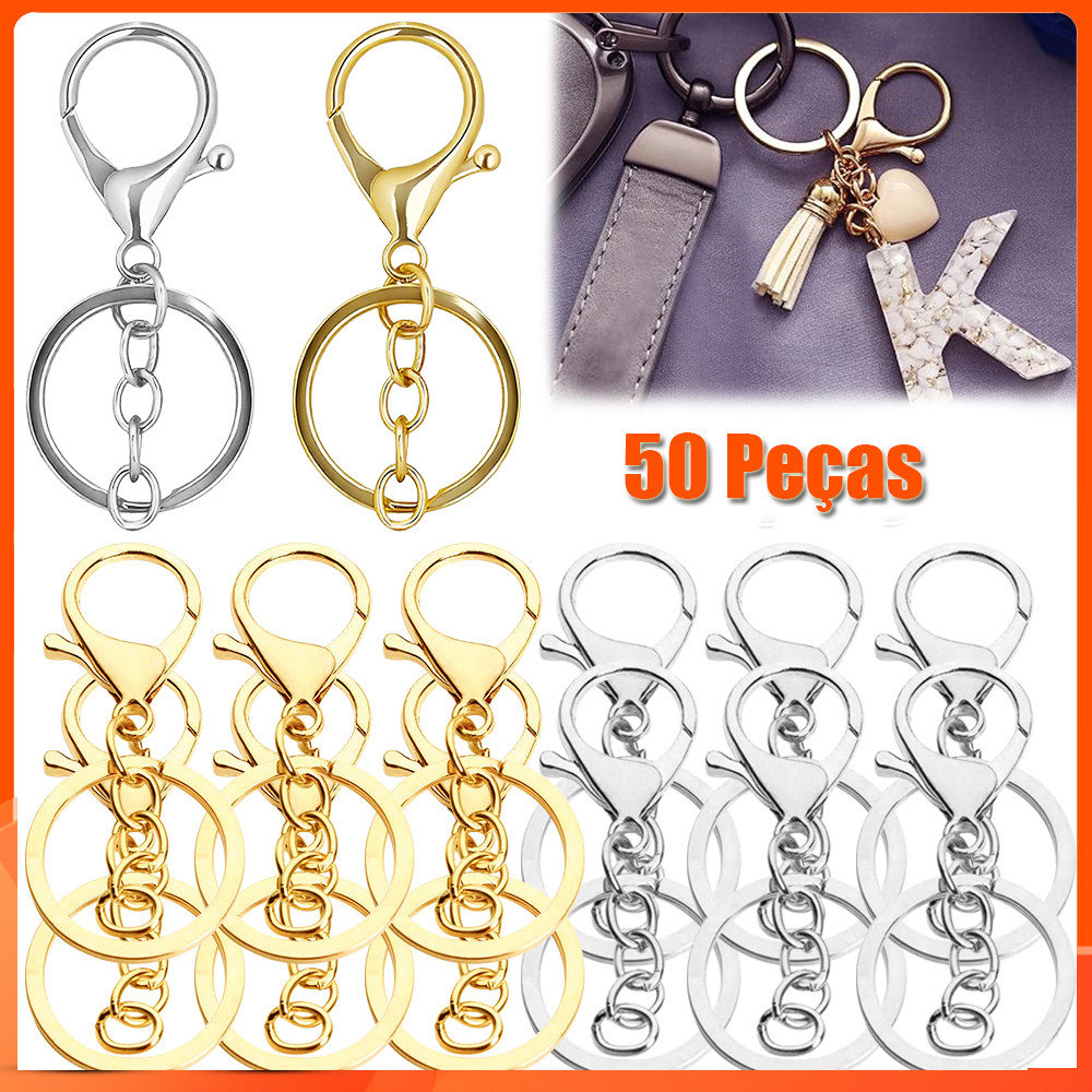 Argola para chaveiro 30mm com Mosquetão e Fecho Lagosta - Kit com 50 unidades