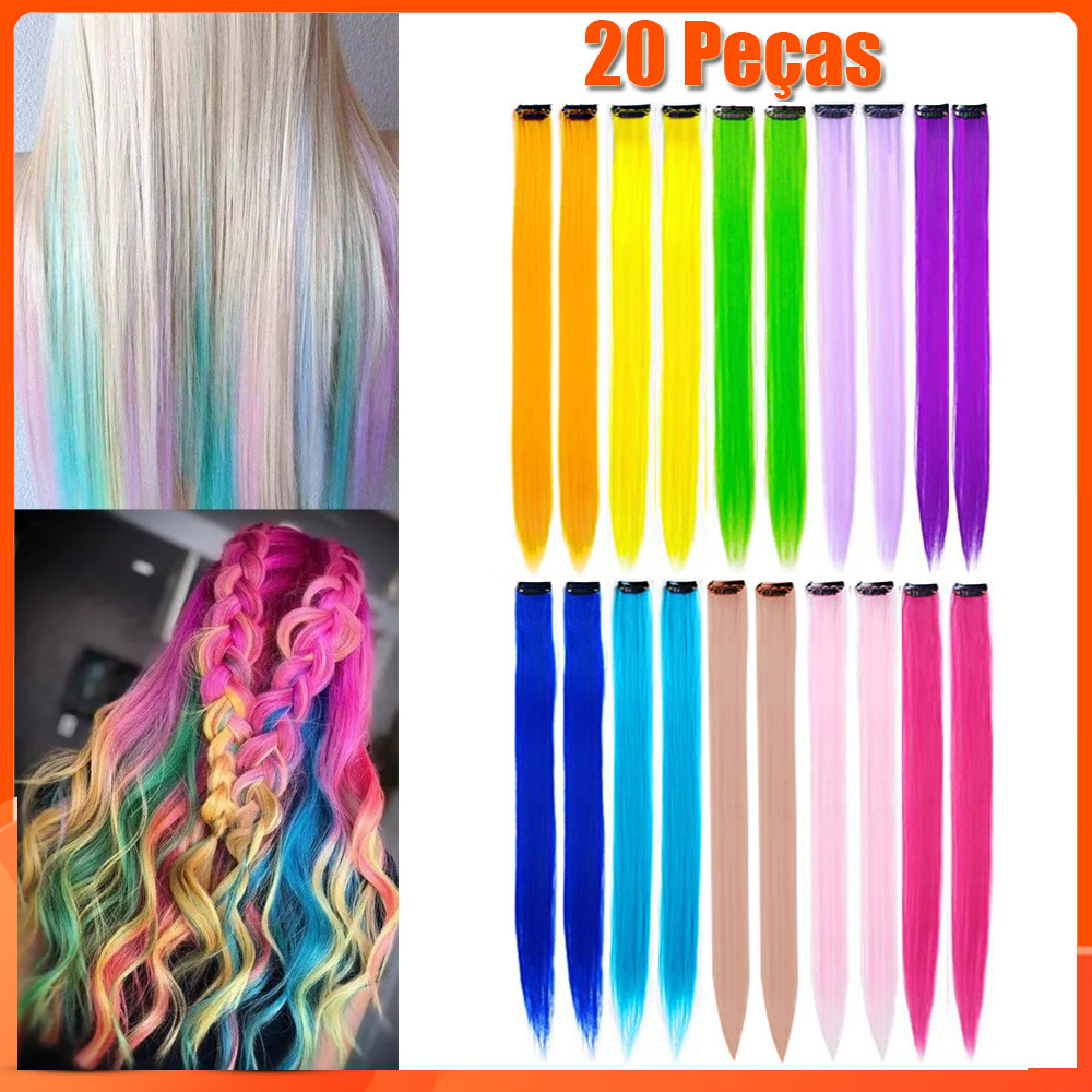 20 55cm Mecha Aplique Tic Tac Colorida Mecha De Cabelo Várias Cores