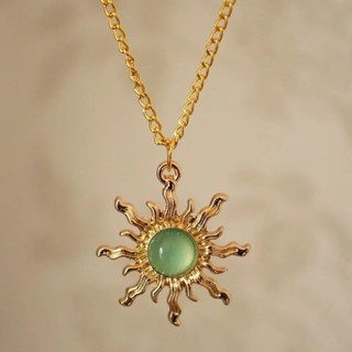 Colar estilo boêmio dourado verde sol personalidade tendência all-match temperamento feminino estilo retrô em Oferta na Shopee