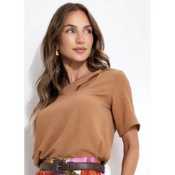 Blusa Crepe Plano Mostarda Colorido Quintess