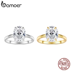 Bamoer 925 Prata Esterlina Original 3.5 Quilates Anel De Casamento Dois Tons Corte Oval Joia Presente Para Mulheres