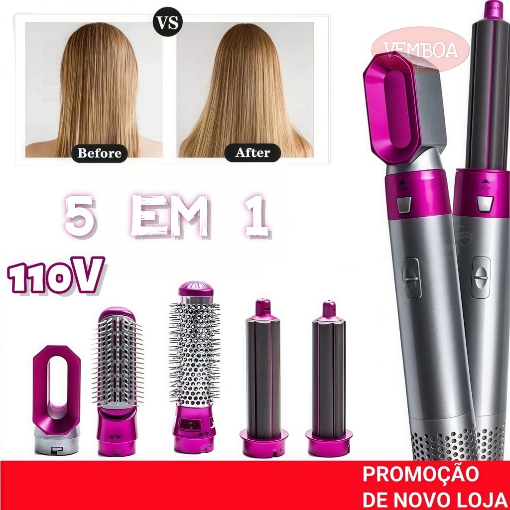 Escova Secadora Elétrica 5 em 1 com Ar Quente Modelador – Apenas 110V