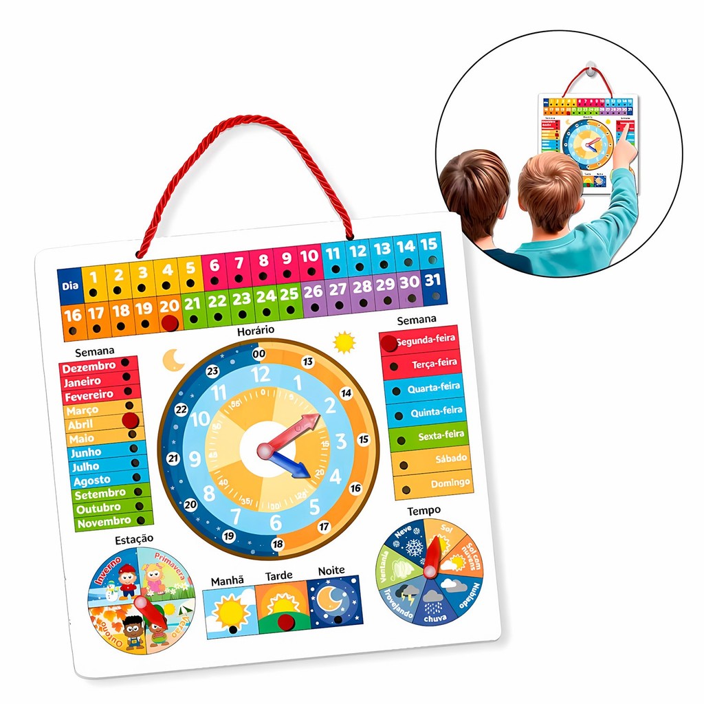 Calendário Infantil Brinquedo Didático Em Madeira Com Horas Dias E Estações Do Ano

 - Dm Toys