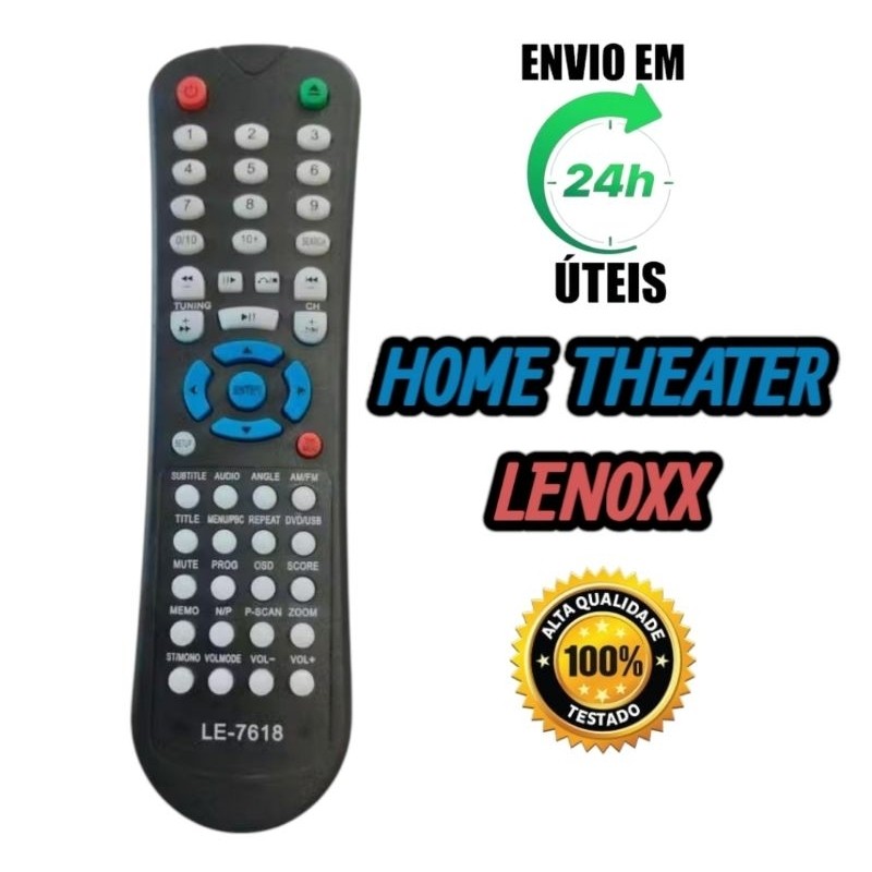 Controle remoto Compatível Home Theater Lenoxx HT-723 HT-725 HT-726  RC-204 LE-7618 em Oferta na Shopee