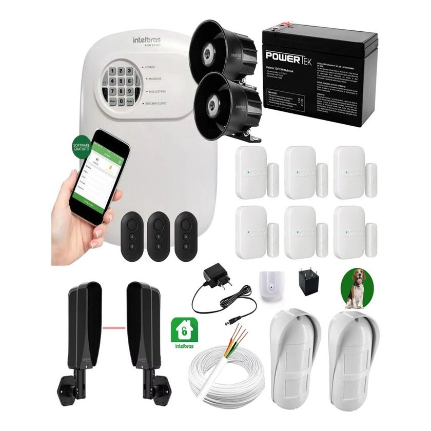 Kit Alarme Intelbras ANM 24 NET com Sirenes, Sensores, App Celular e Sensor de Barreira