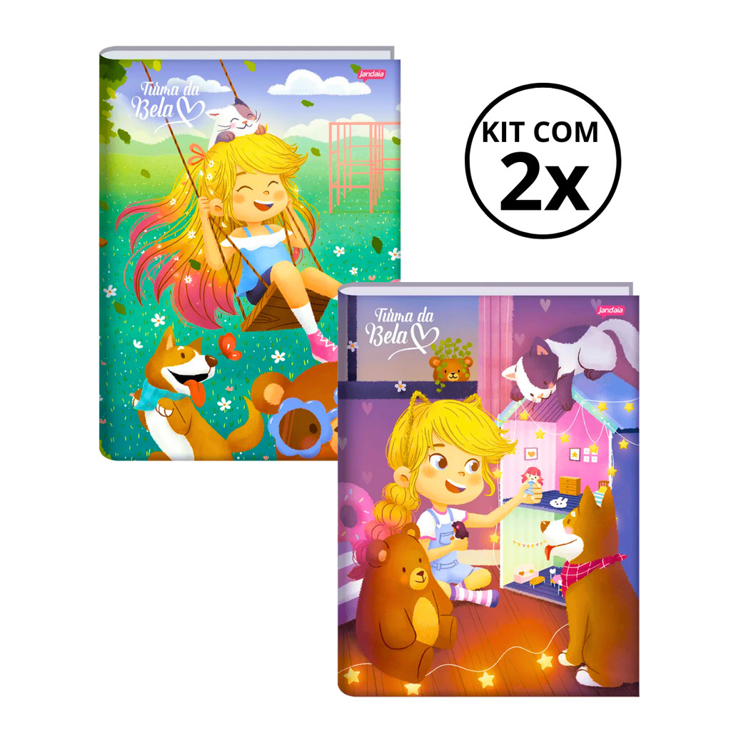Kit Com 02 Cadernos Brochura 80 Folhas Turma da Bela - Jandaia CAPA:Balanço/Casinha em Oferta na Shopee