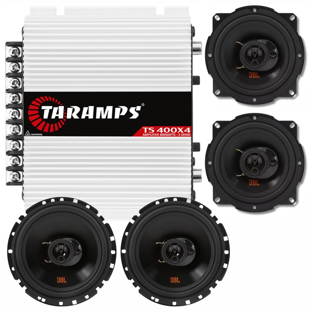 Kit 04 Alto Falantes Jbl 6 E 5 Pol 220W FLEX4 6TRFX55 5TRFX55 + Módulo Amplificador Taramps TS400x4