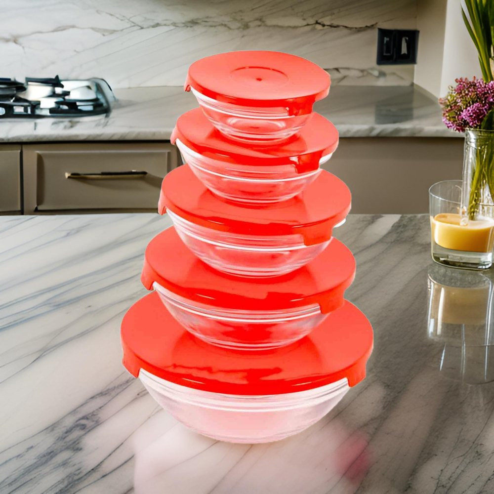 Conjunto Tigela Vidro Bowl Marmita C Tampa 5 Peças Pote Hermético - Sortidas