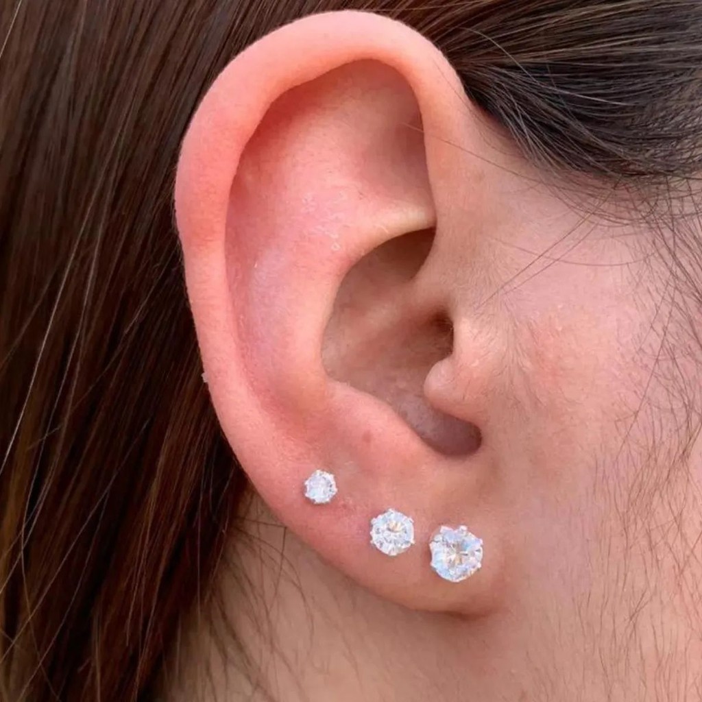 Trio Brincos prata 925 zircônia Ponto de Luz banhado delicado em Oferta na Shopee