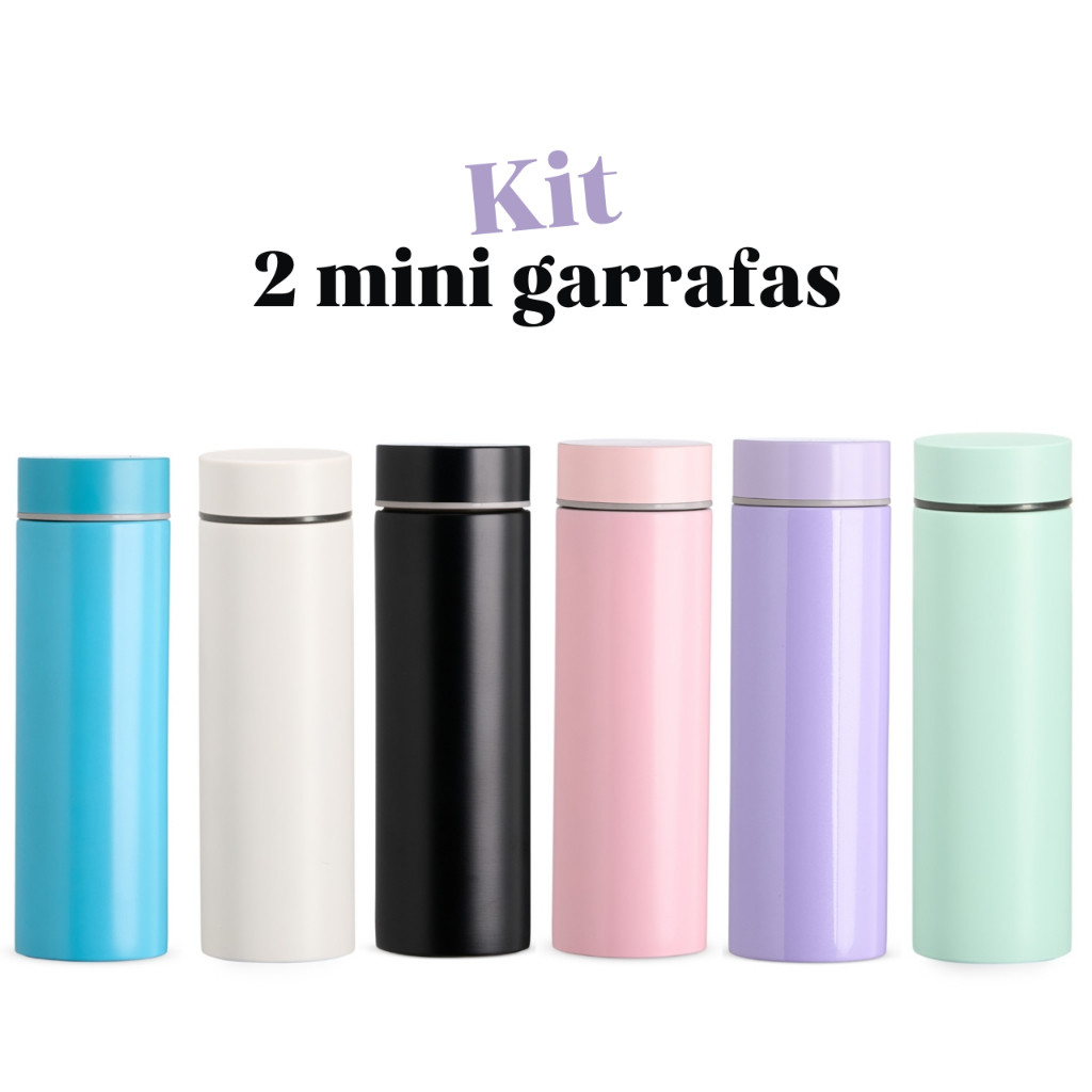 kit 2 Mini Garrafas Térmica 240 ml pequena colorida agua suco bebida escola faculdade garrafinha em Oferta na Shopee