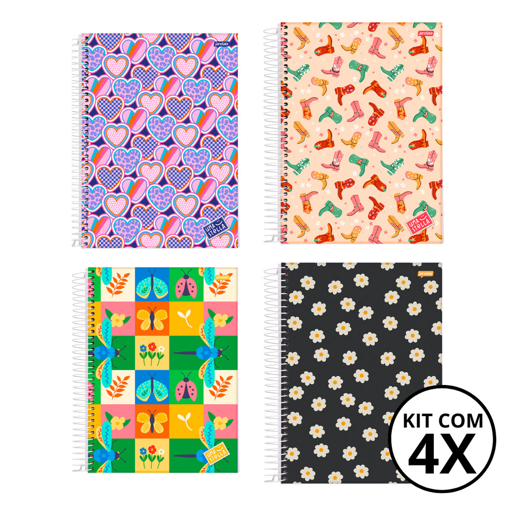 Kit 04 Cadernos Universitário 15 Matérias 240 Folhas Stella - Jandaia CAPA:Coração/Bota/Jardim/Flor em Oferta na Shopee