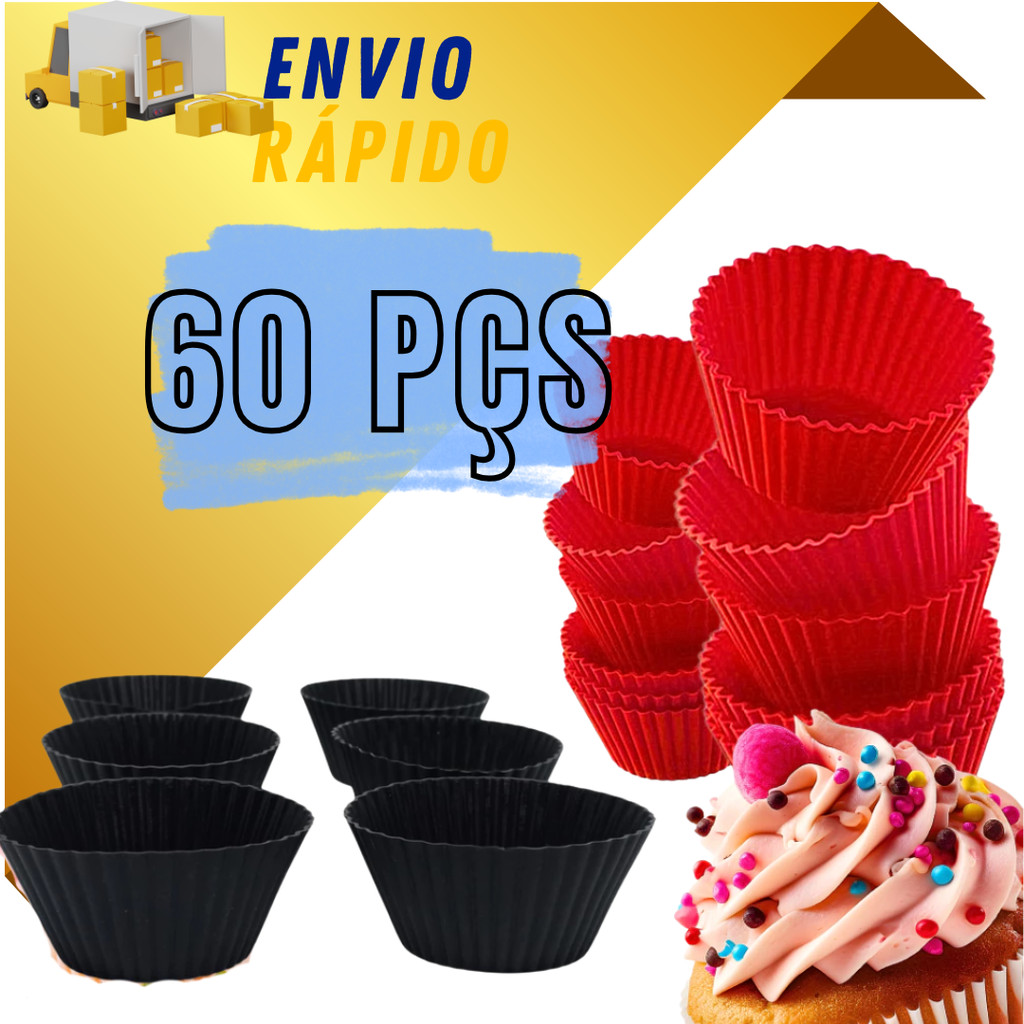 Jogo 60 Forminhas De CupCake De Silicone Kit Forma Para Bolinho Empada Air Fryer Mini Bolo Assadeira
