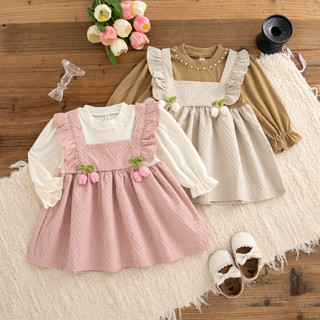 Outono Inverno Roupas De Bebê Menina Flor Arco Manga Comprida Vestido Falso Duas Peças em Oferta na Shopee