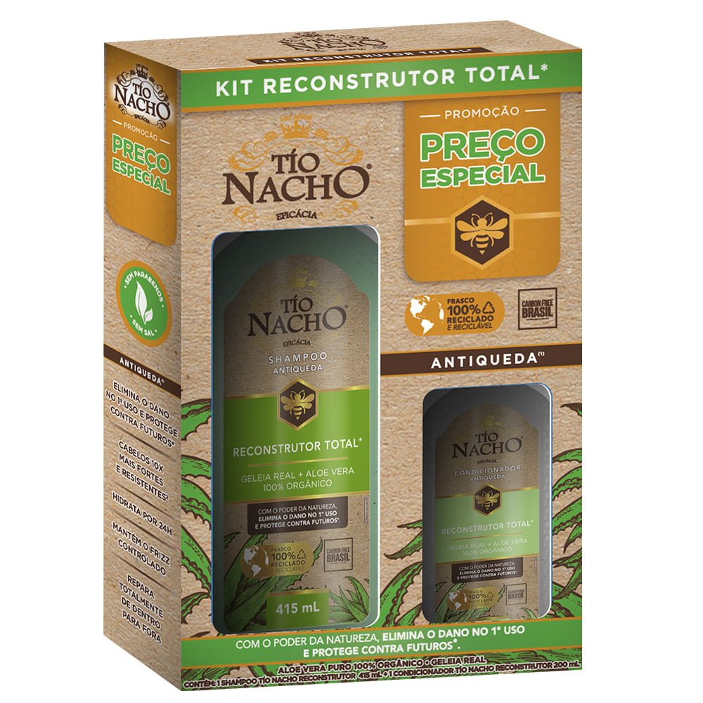 Kit Shampoo 415ml+Condicionador 200ml Tio Nacho Reconstrutor - VENCIMENTO SETEMBRO 2025 - Beauty