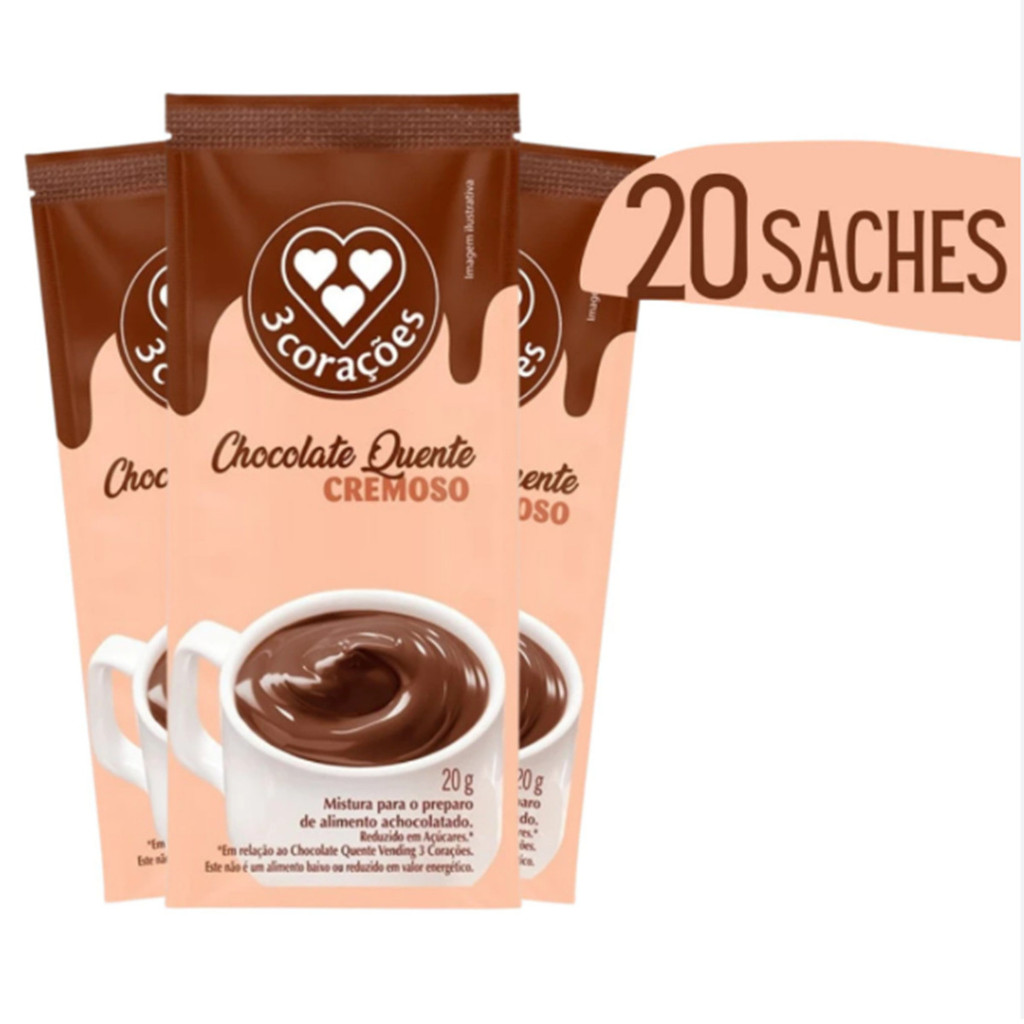 20 saches 20g  chocolate quente cremoso Três Corações