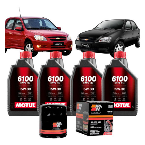 Kit Troca Óleo Motul e Filtro K&n Gm Corsa Celta Onix Prisma 1.0 1.4