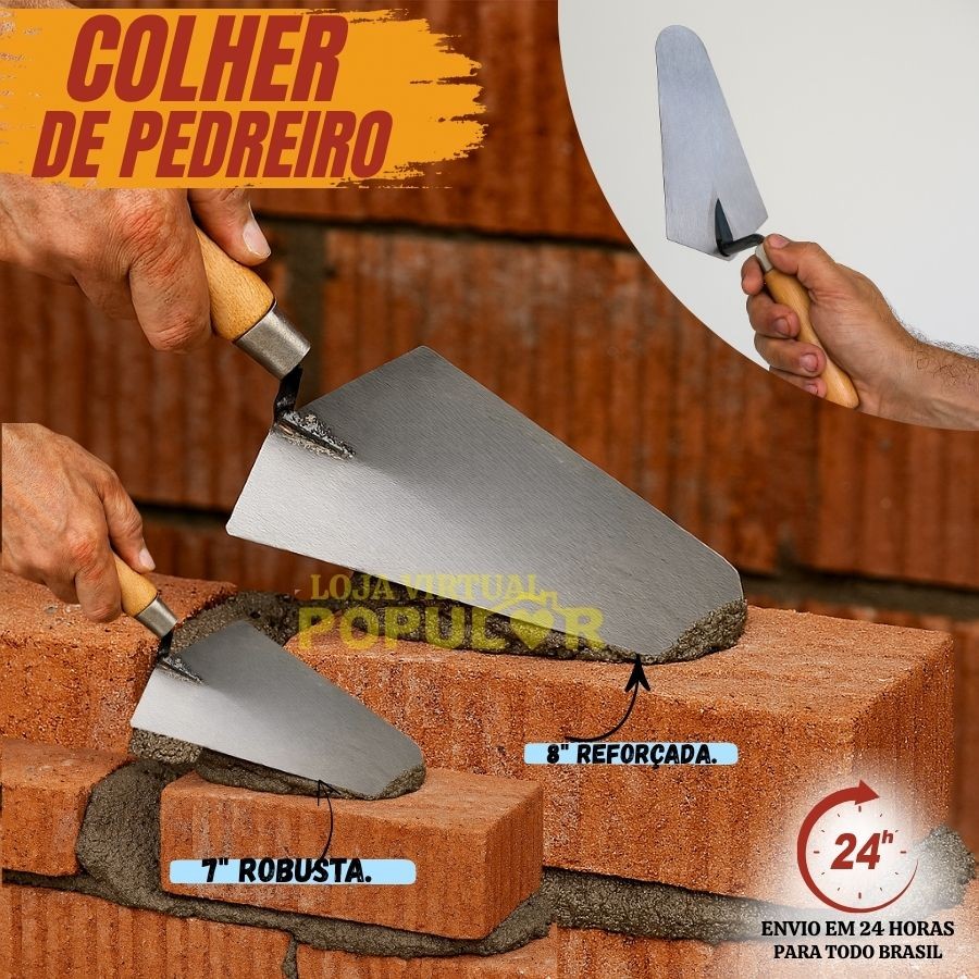 Colher de Pedreiro Canto Reto Profissional  7" 8" Polegadas