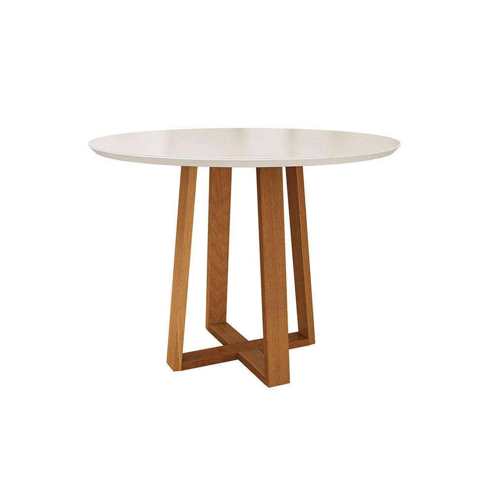 Mesa de Jantar Kappesberg em Madeira Maciça com Tampo de Vidro Off White 105cm em Oferta na Shopee