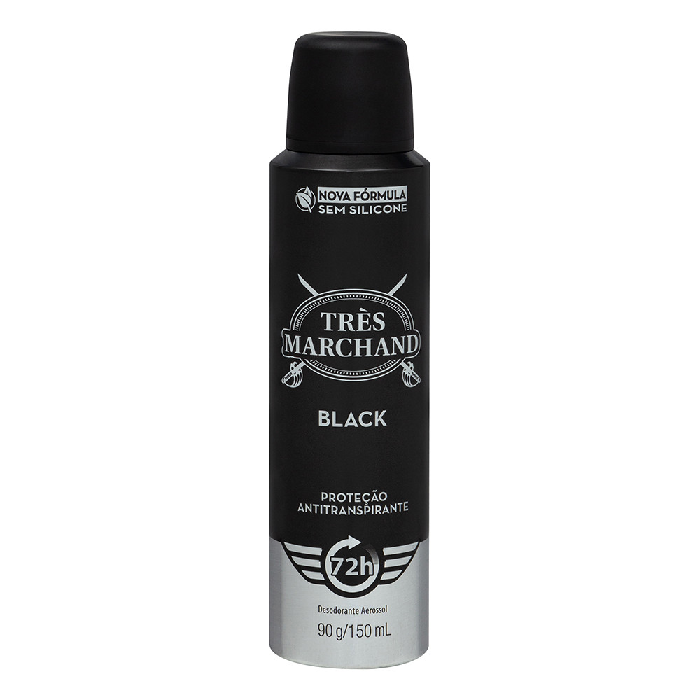 Desodorante Aerossol Antitranspirante Très Marchand Masculino Black 150ml em Oferta na Shopee
