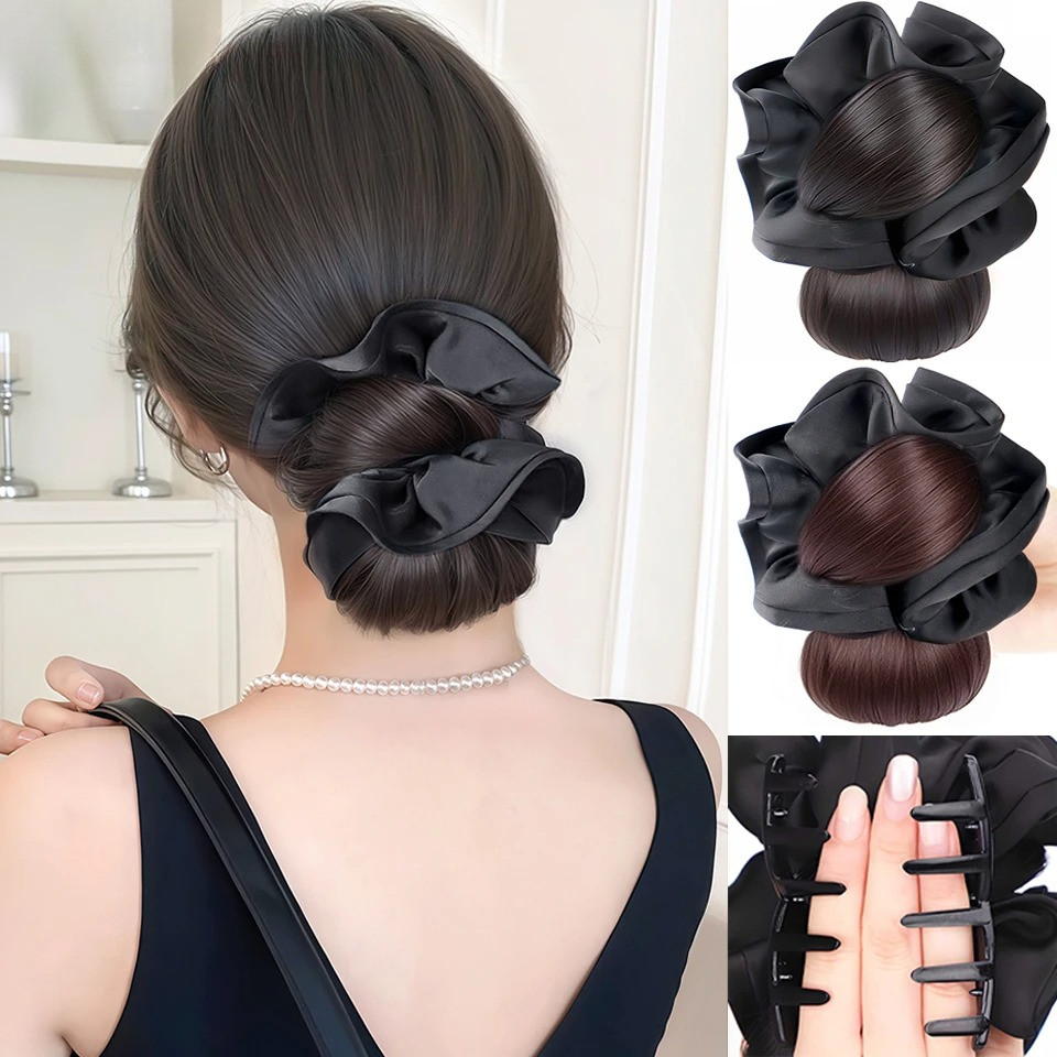 Peruca De Coque Feminina Com Clipe De Garra-Rabo De Cavalo Baixo , Updo De Flor Volumoso , Coques De Cabelo Falsos Natur