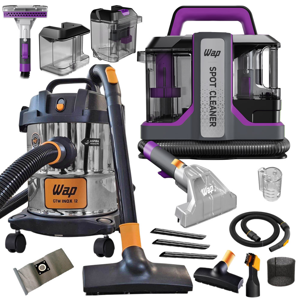 Kit Limpeza Wap Extratora Portátil Borrifa Esfrega e Extrai Sujeira Colchão Sofá E Aspirador Inox