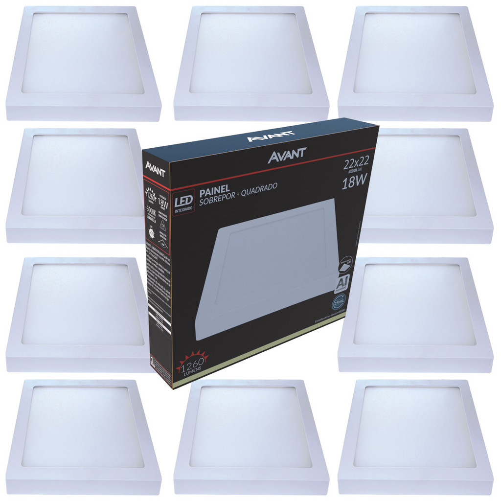 10 Painel Plafon Sobrepor 18w Aluminio Luz Neutra 4000K Bivolt 127v 220v Avant em Oferta na Shopee
