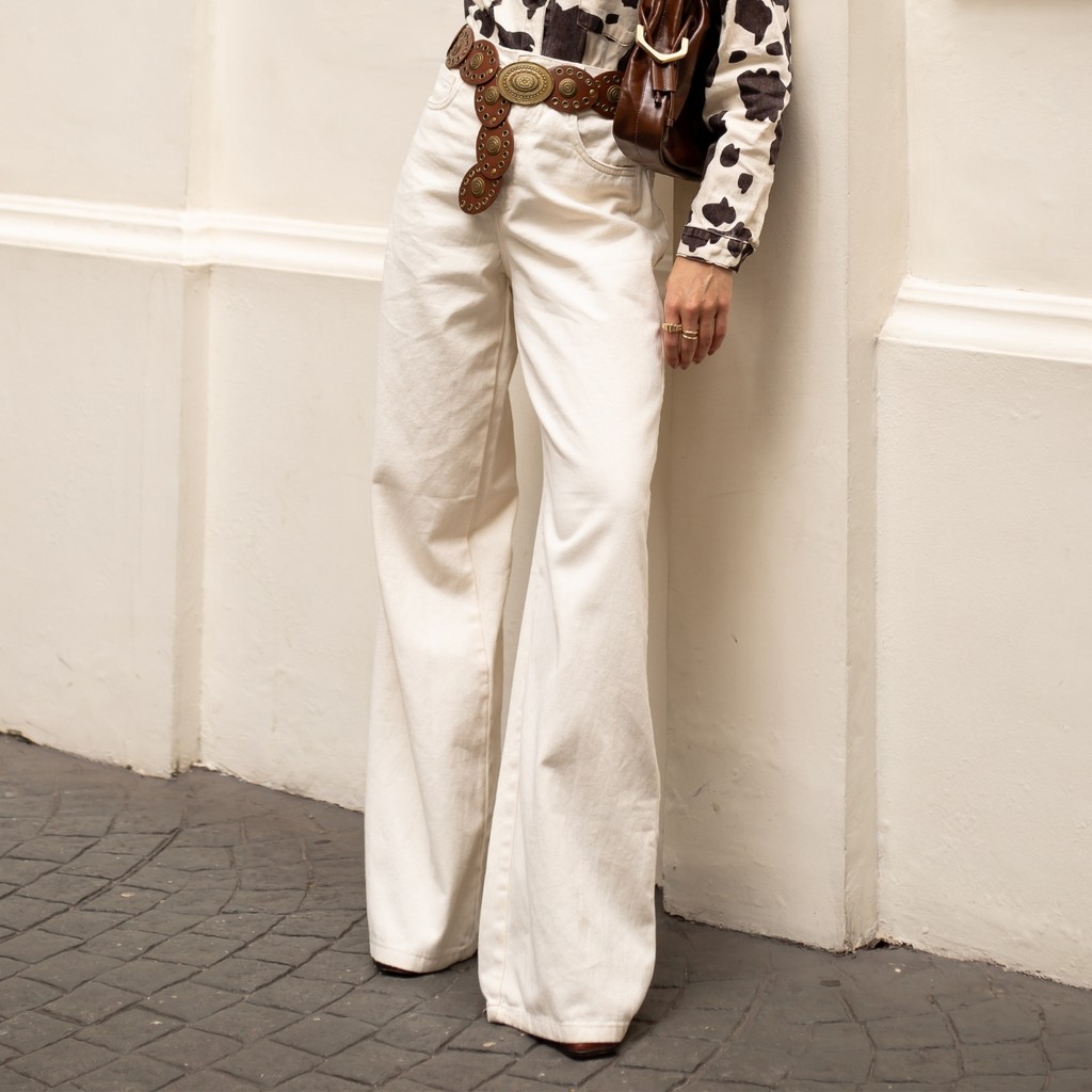 Calça Wide Leg Feminina Pantalona Jeans Moda Cintura Alta Bolsos Premium Social Levanta Bumbum