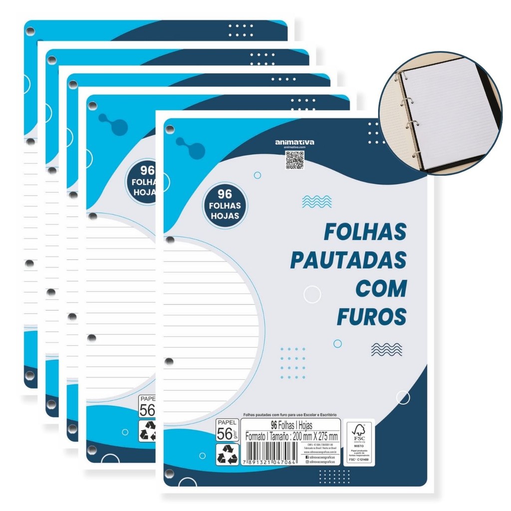 Kit Folhas para Fichário ou Caderno Argolado 480 folhas 4 Furos Branco A4 Escolar Universitário em Oferta na Shopee