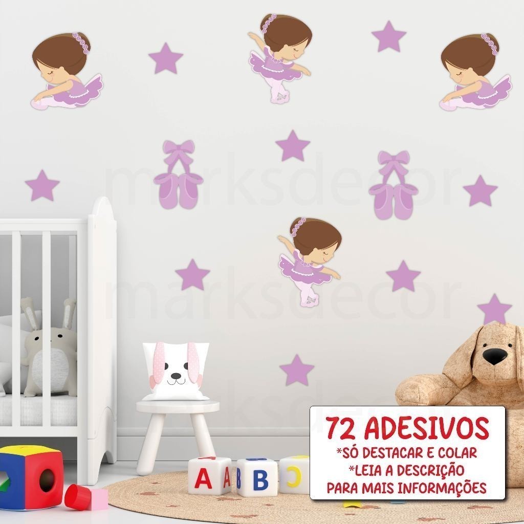 Adesivo Para Parede Bailarina Lilás, Decoração Quarto de Menina, Papel de Parede Bailarina